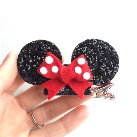 Miniature Minnie Mouse Ears Hair Clip Or Headband With Red
