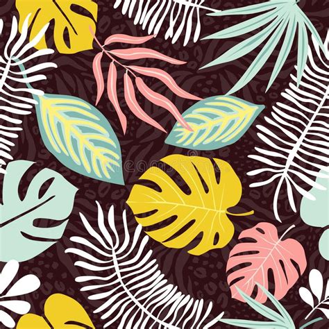 Modern Exotic Jungle Fruits And Plants Seamless Pattern In Vector