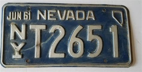 1961 State Of Nevada License Plate Blue With Silver Lettering Etsy