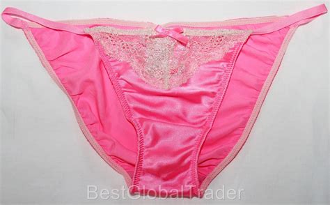 Victoria S Secret Very Sexy Satin Lace Large Pink String Bikini Panty New Ebay