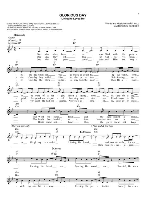 Glorious Day Living He Loved Me Sheet Music Casting Crowns Lead Sheet Fake Book