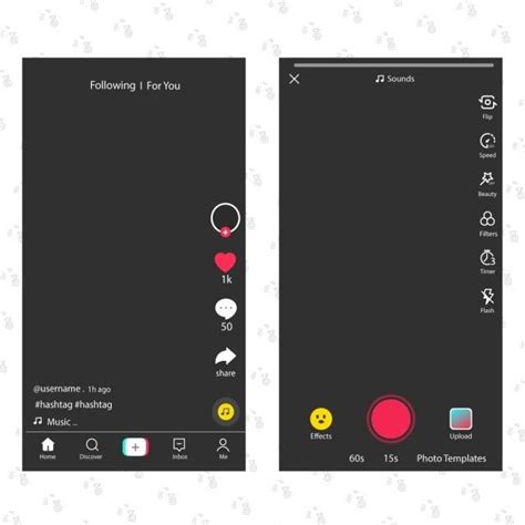 Tik Tok Screen Interface In Social Media App Tiktok And Video Icons App