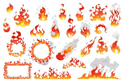 Conjunto De Llamas De Fuego Bolas De Fuego Y Hoguera Ardiente Vector