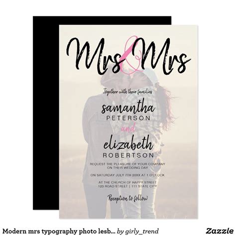 modern mrs typography photo lesbian wedding invitation zazzle lesbian wedding invitations