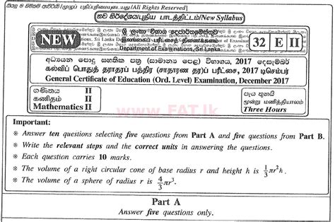 National Syllabus Ordinary Level O L Mathematics 2017 December