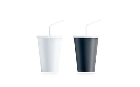 Download Blank Black And White Small Disposable Cup Straw Mock Up Stock Photo - Download Image Now - iStock