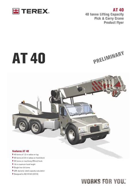 Terex At 40 Pick And Carry Crane Load Chart And Specification Cranepedia