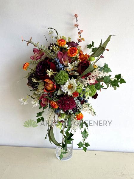 Teardrop Cascade Bouquet Mixed Flowers And Greenery Charlotte A