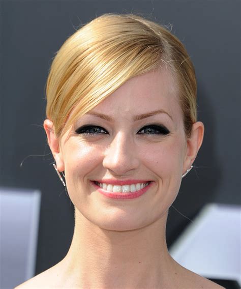 Beth Behrs Long Straight Golden Blonde Updo Hairstyle