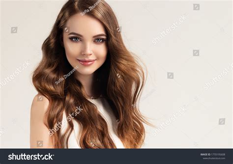 Brunette Girl Long Shiny Curly Hair