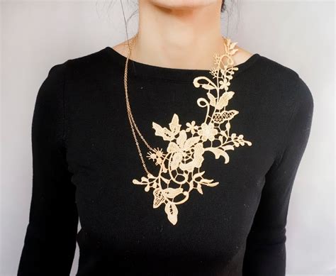 New Statement Necklace Cream Gold Floral Lace Bib Hand