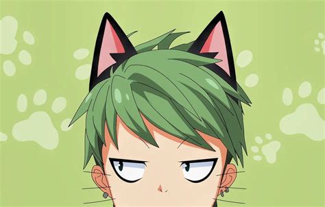 Wallpaper Green Anime Cat Boy Face Manga Head Japanese By