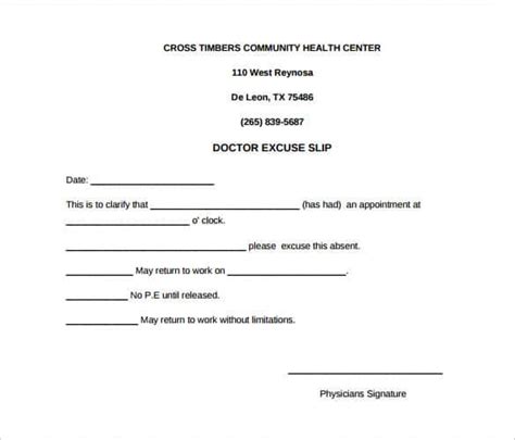 Printable Doctor S Note For Work Templates PDF Word
