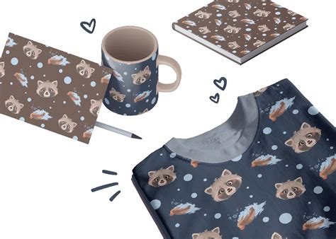 Cute Raccoon Seamless Pattern Design Behance