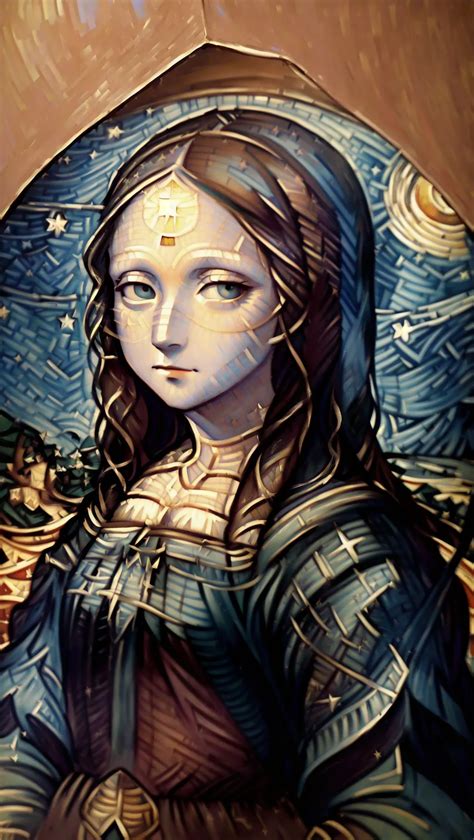 Dopamine Girl Mona Lisa Painting By Da Vinci And The Starry Night