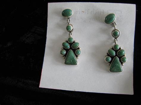 Sterling Long Dangle Fox Turquoise Navajo Earrings Ruth Begay Inches