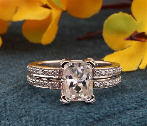 Vintage Moissanite Engagement Ring 14k White Gold Diamond Band Etsy