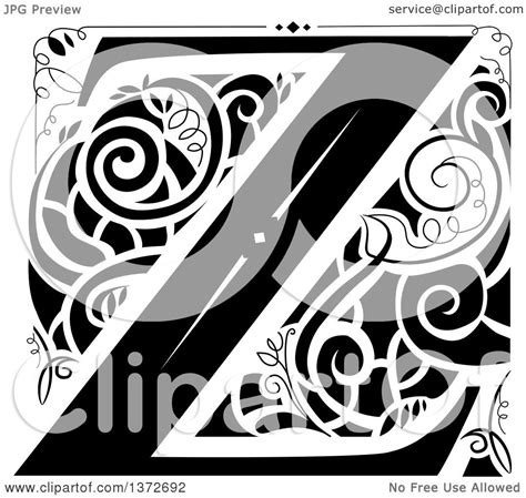 Clipart Of A Black And White Vintage Letter Z Monogram Royalty Free