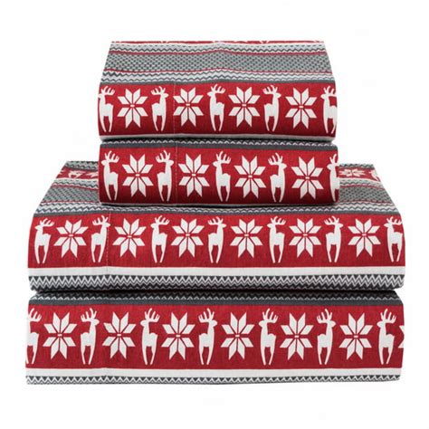 Elite Home Products Winter Nights Cotton Flannel Sheet Set Deer Red