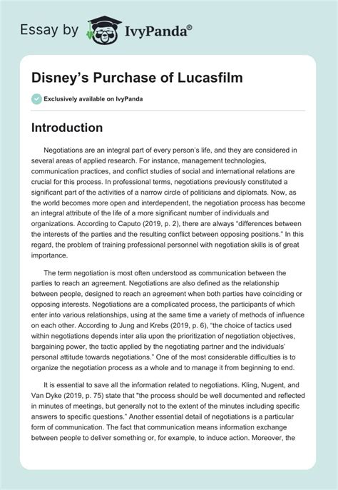 Disneys Purchase Of Lucasfilm 3057 Words Assessment Example