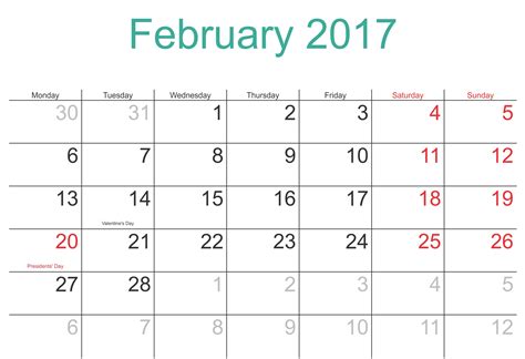 February Blank Calendar 2017 Templates Blank Feb 2017 Calendar Word