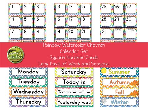Rainbow Watercolor Chevron Calendar Set Made By Teachers