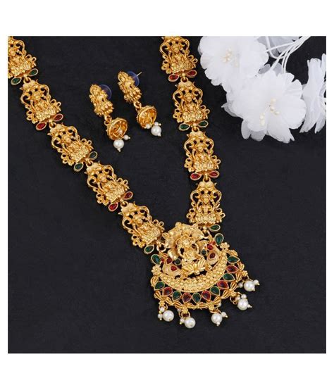 Silver Shine Gold Plated Traditional Designer Temple Long Jewellery Set For Women Girl Buy