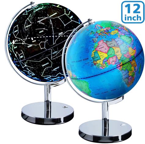 Illuminated Spinning World Globe For Kids Kingso 12 Diameter 3 In 1