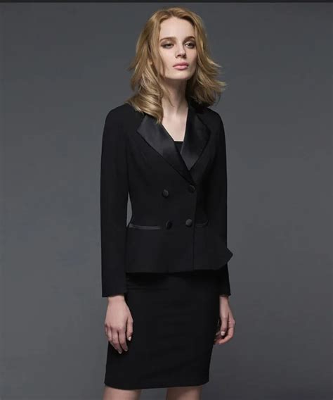 Custom Made Black Ladies Office Skirt Suit New 2015 Uniform Designs
