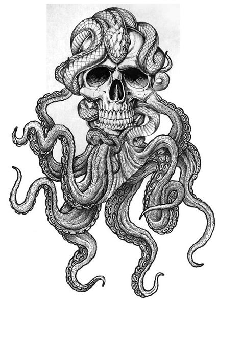 Skull Octopus Dark Art Tattoo Small Dragon Tattoos Octopus Artwork