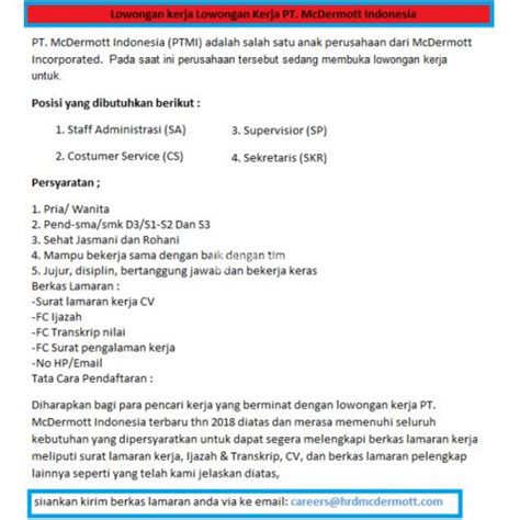 Cek dulu gaji karyawan pt adhi karya ini sebagai referensi jika ditanya gaji saat wawancara nanti. Lowongan Kerja Pt Mcdermott Indonesia Banyak Posisi Gaji Menarik