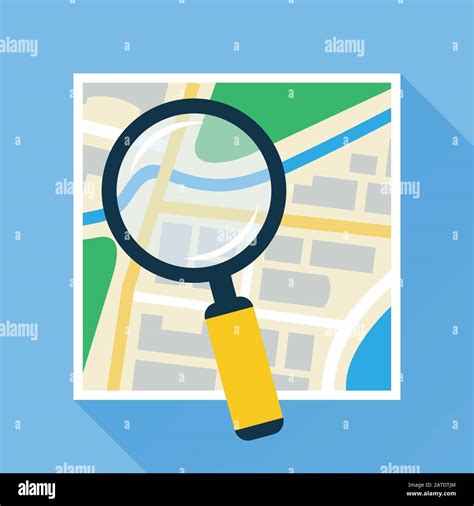 Magnifying Glass Over Navigational Map Flat Icon Magnifier With Handle