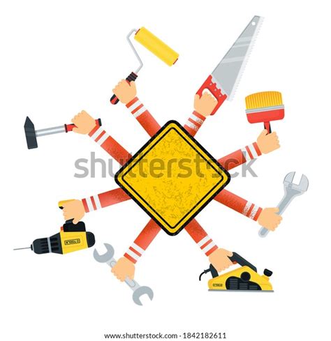 Manual Power Tools Hands Builders Template Stock Vector Royalty Free