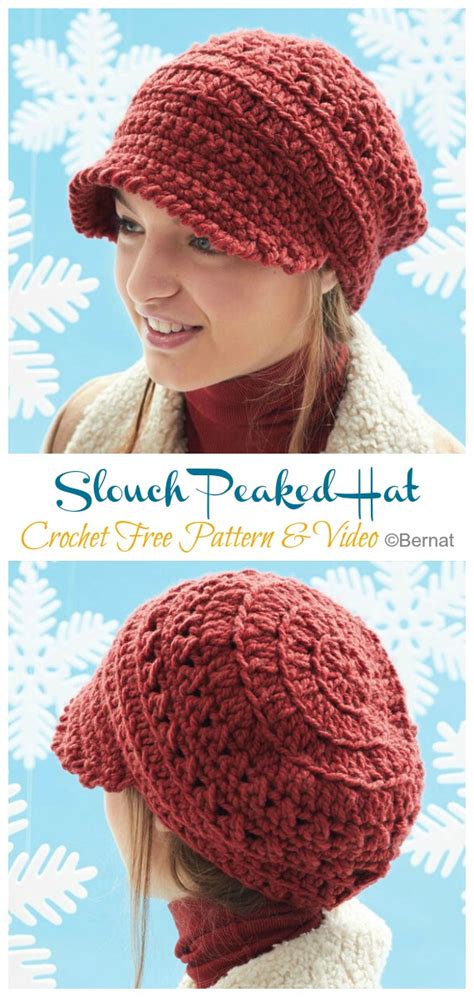 Chunky knit textured cap free pattern from patons. Slouch Peaked Hat Crochet Free Pattern Video - Crochet ...