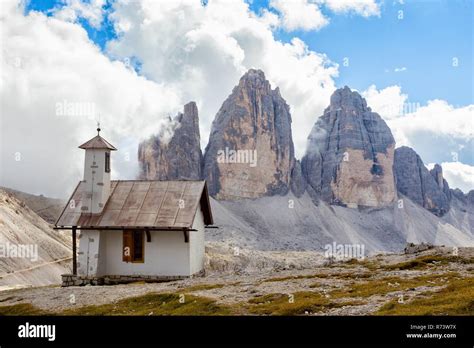 Chapel At The Tre Cime Di Lavaredo Dolomites Italy Stock Photo Alamy