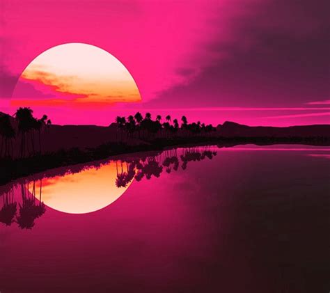 Sunset Sea Cool New Ocean Pink Sky Sun Trees Hd Wallpaper Peakpx