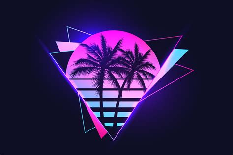 Vaporwave Sunset With Palms Illustrations ~ Creative Market