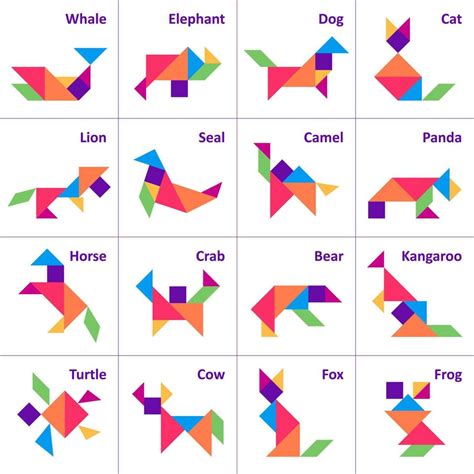 Tangram Puzzle Set Of Tangram Wild And Farm Animals Jigsaw For Kids