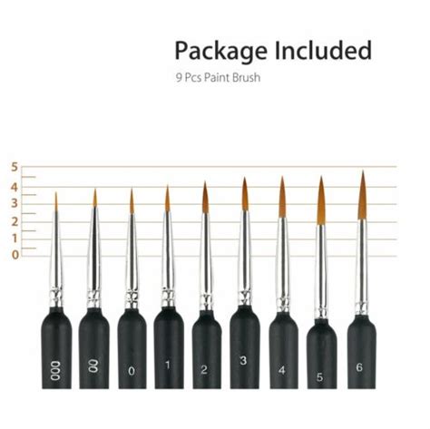 9x Miniature Paint Brush Set Professional Weasel Hair Fine Detail Art