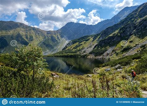 Mountain Lake In Late Summer In Slovakian Carpathian Tatra Stock Photo