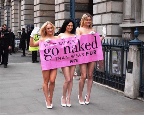 Wed Rather Go Naked Than Wear Fur Nude PETA Models Protest Outside London Fashion Week