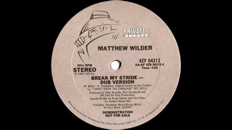 Matthew Wilder Break My Stride Dub Version 1983 Youtube