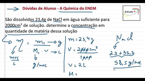 Como Calcular A Concentração Em Quantidade De Matéria Youtube