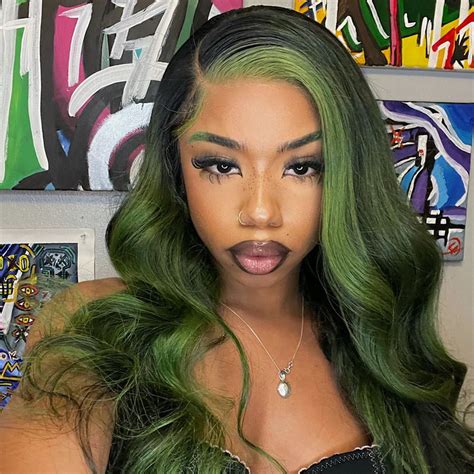 Human Hair Green And Black Highlight Style Lace Front Wig Prosp Hair Shop Black And Green Hair