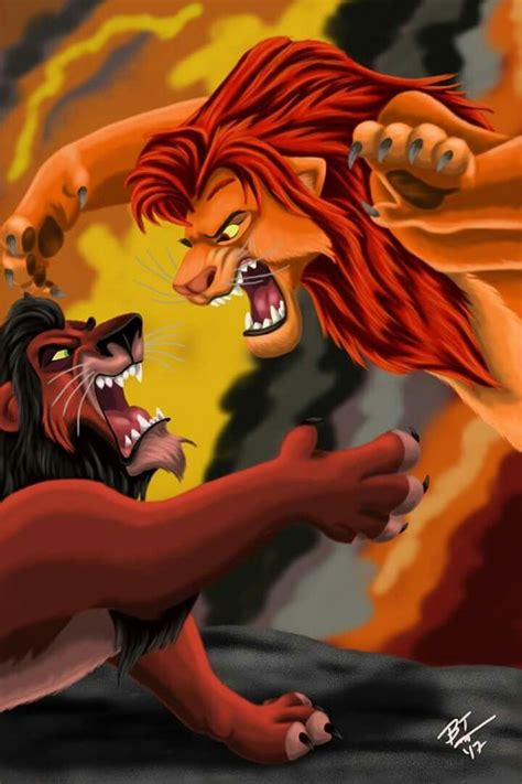 Simba And Scar Fight In This Scene From The Lion King By Disney Lion
