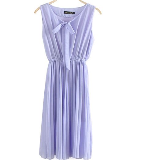 Bohemian Style Solid Color Round Neck Pleated Skirt Chiffon Dress On Luulla