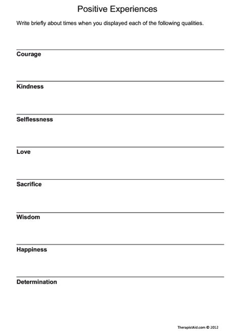 Positive Experiences Worksheet Therapist Aid Therapy Worksheets