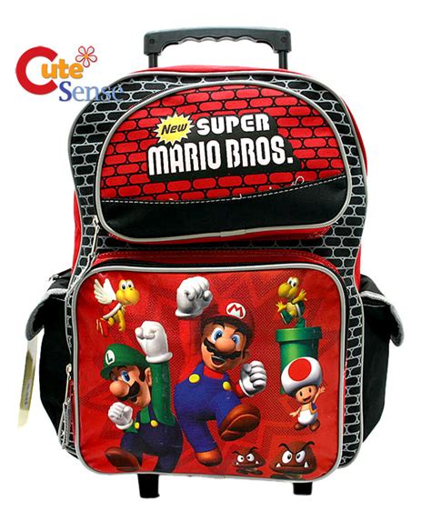 Super Mario School Roller Bag Rolling Backpackred 12 Ebay