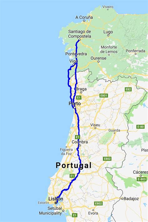 Map Of The Camino Portugués Lisbon To Santiago De Compostela 641 Km