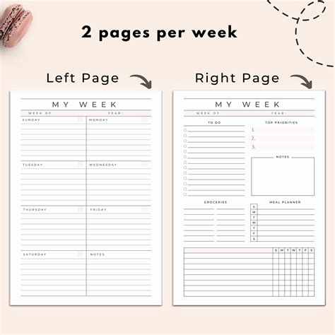 Undated Weekly Planner Printable Week On Two Pages Printable Etsy